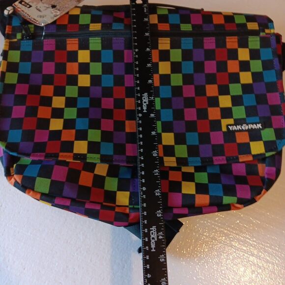 Yak Pak Basic Shoulder Messenger Bag Multicheckerboard Adjustable Strap - Picture 10 of 11